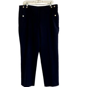 DKNY sz 16 sz XL Dark Blue Slacks Dress Gold Logo Button Pants Trousers